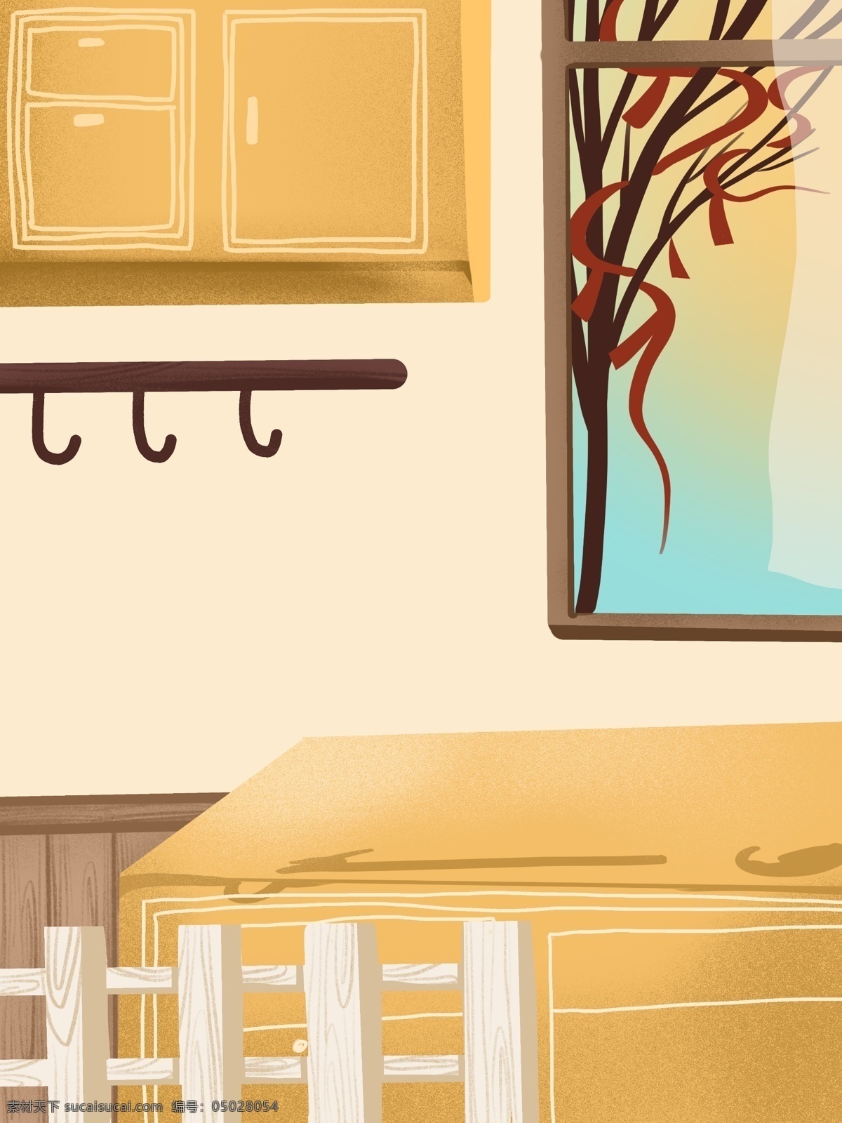 简约 彩绘 家居 厨房 柜子 背景 厨柜 窗户 广告背景 背景设计 通用背景 背景展板图