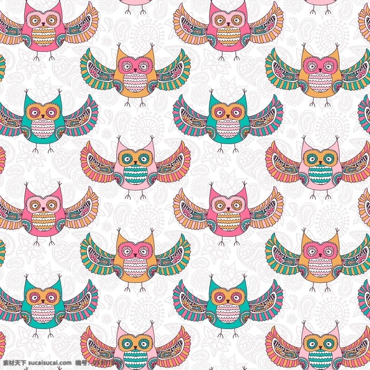 彩色 猫头鹰 图案 背景 动物 颜色 墙纸 无缝