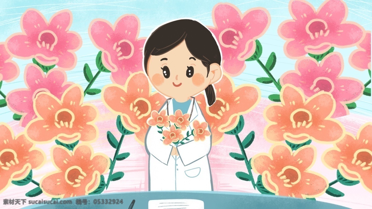 医师 节 医生 护士 医院 花朵 庆祝 白衣天使 海报 可爱 红色 医师节 huaduo 女生 儿童插画