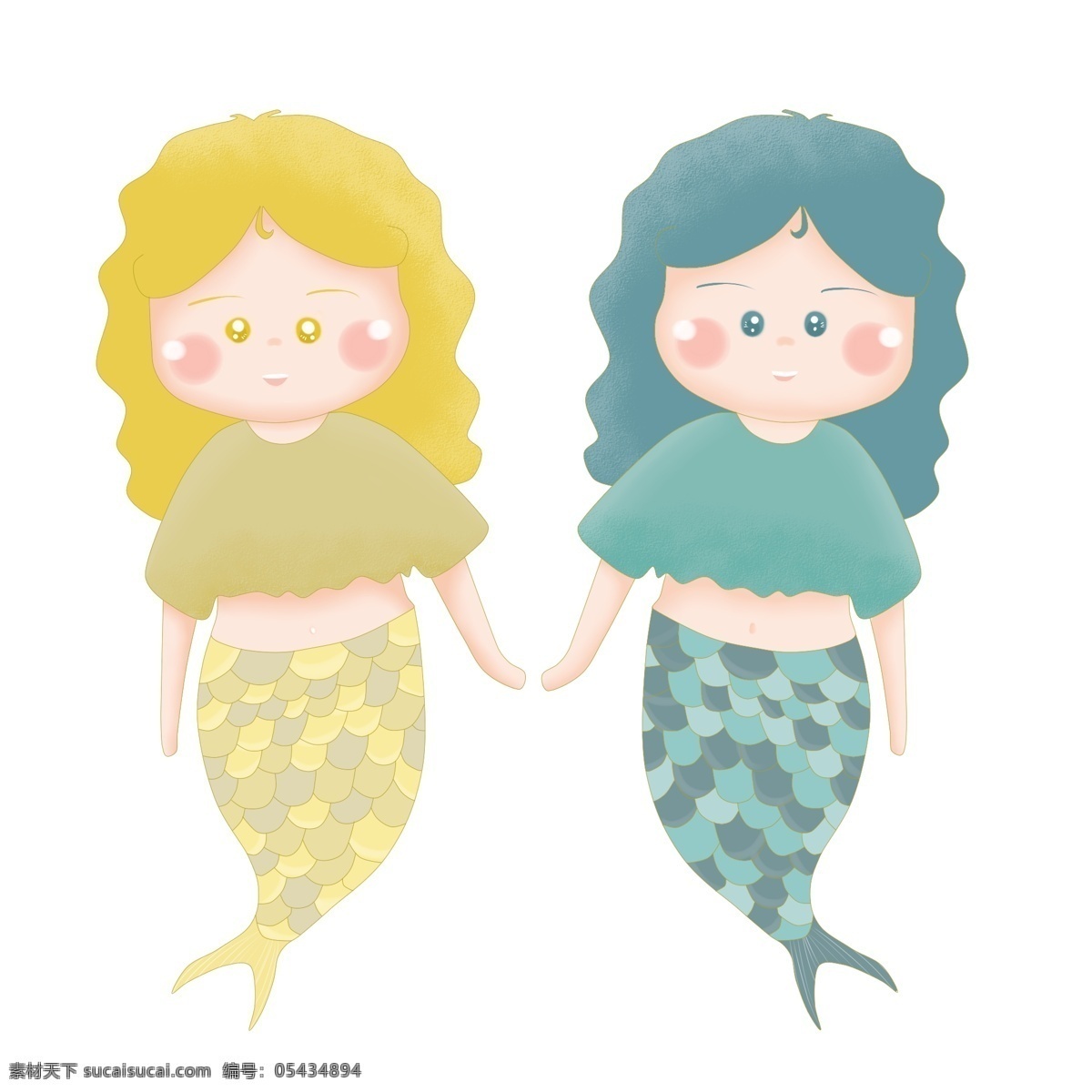 卡通 可爱 简洁 双鱼座 图 简单 免抠 矢量 星座 双鱼 插画 一对 姐妹 开心 快乐 鱼 美人鱼