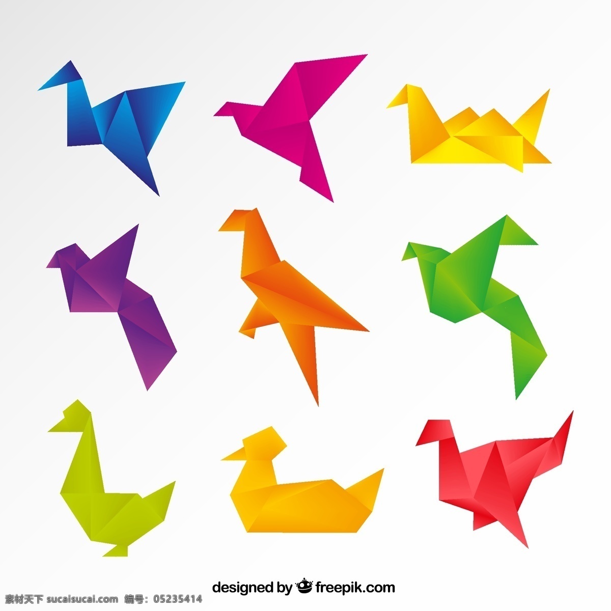 彩色折纸鸽子 彩色 折纸 鸽子 形状 多边形 抽象 鸟类 千纸鹤 卡通 插画