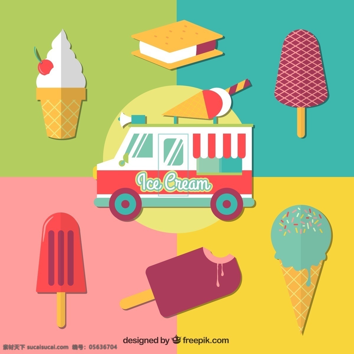 冰淇淋甜品车 甜品 冷饮 冰淇淋 甜品车 黄色