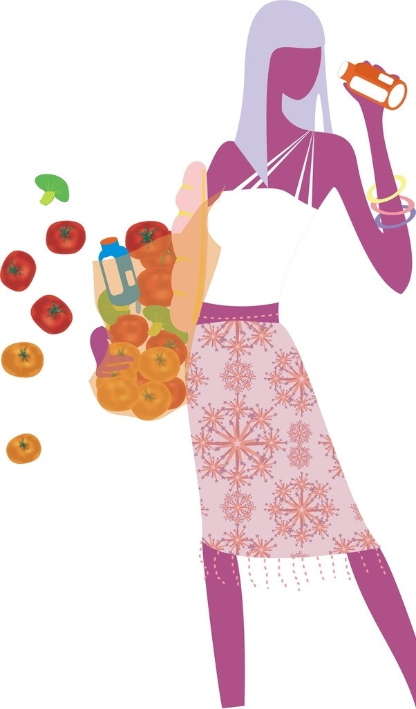 插画 喝饮料的女子 买菜的女子 女孩 主妇 妇女女性 矢量人物 矢量