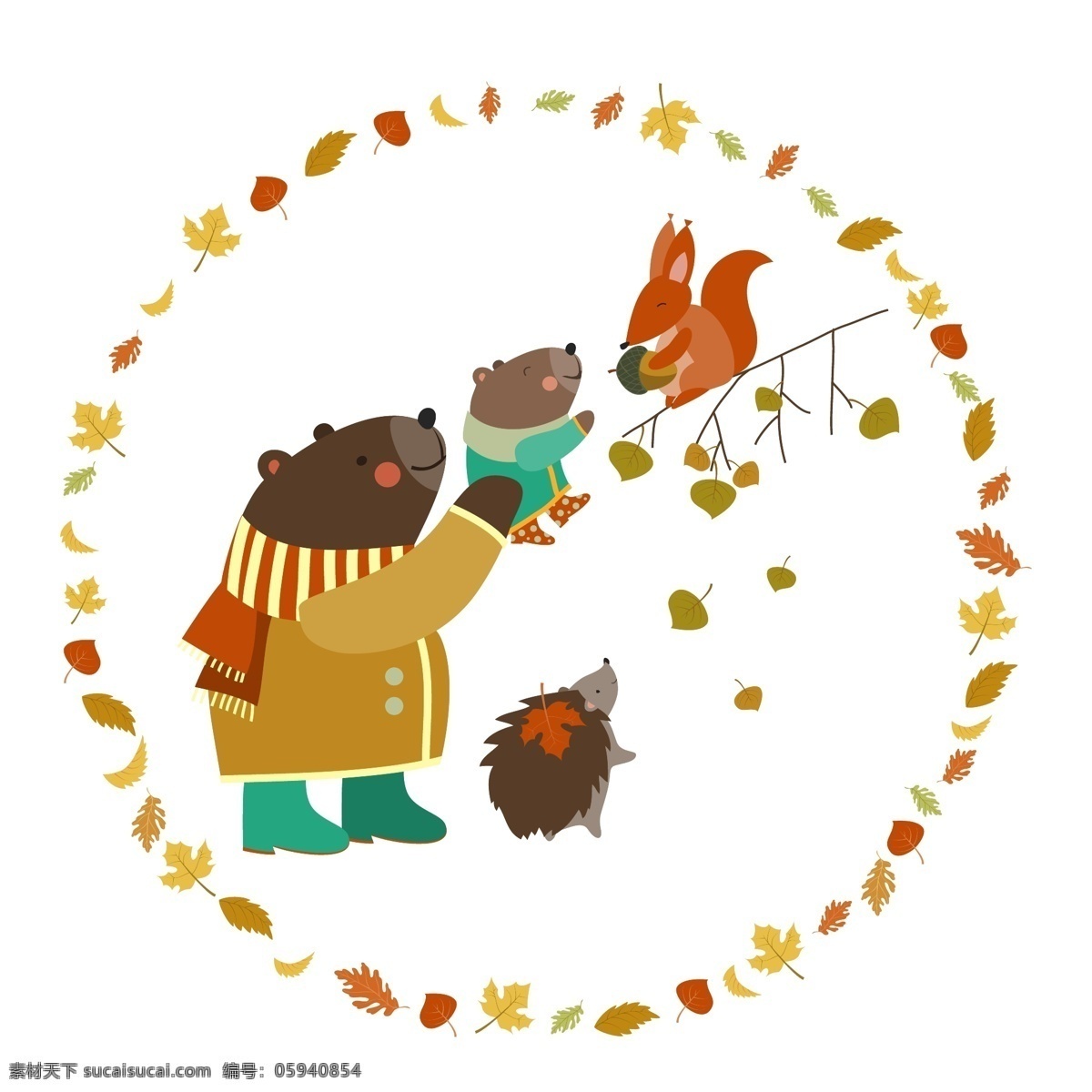 熊 松鼠 刺猬 走路 动物 动物素材 卡通动物 矢量动物