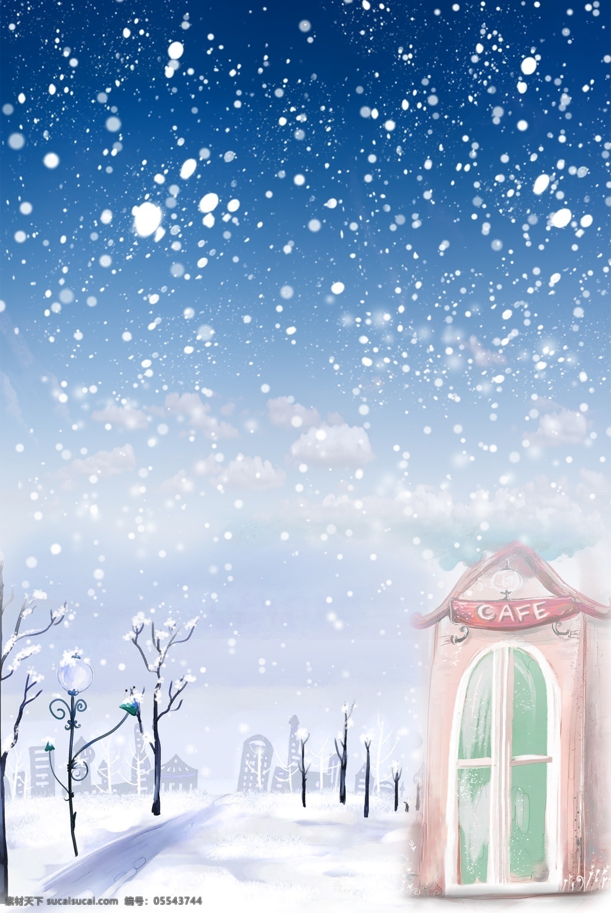 蓝色 飘 雪 冬季 促销 广告 背景 图 梦幻 冬天 雪花 飘雪 冬季上新促销 冬季上新 房屋 冬天背景 广告背景