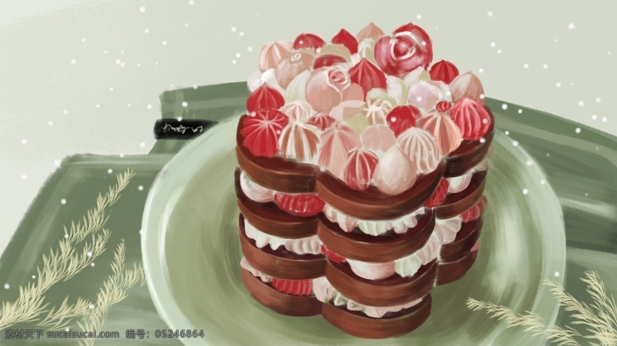 简约 涂鸦 风格 美食 甜点 花朵 蛋糕 插画 小清新 壁纸 治愈 绘画 桌面