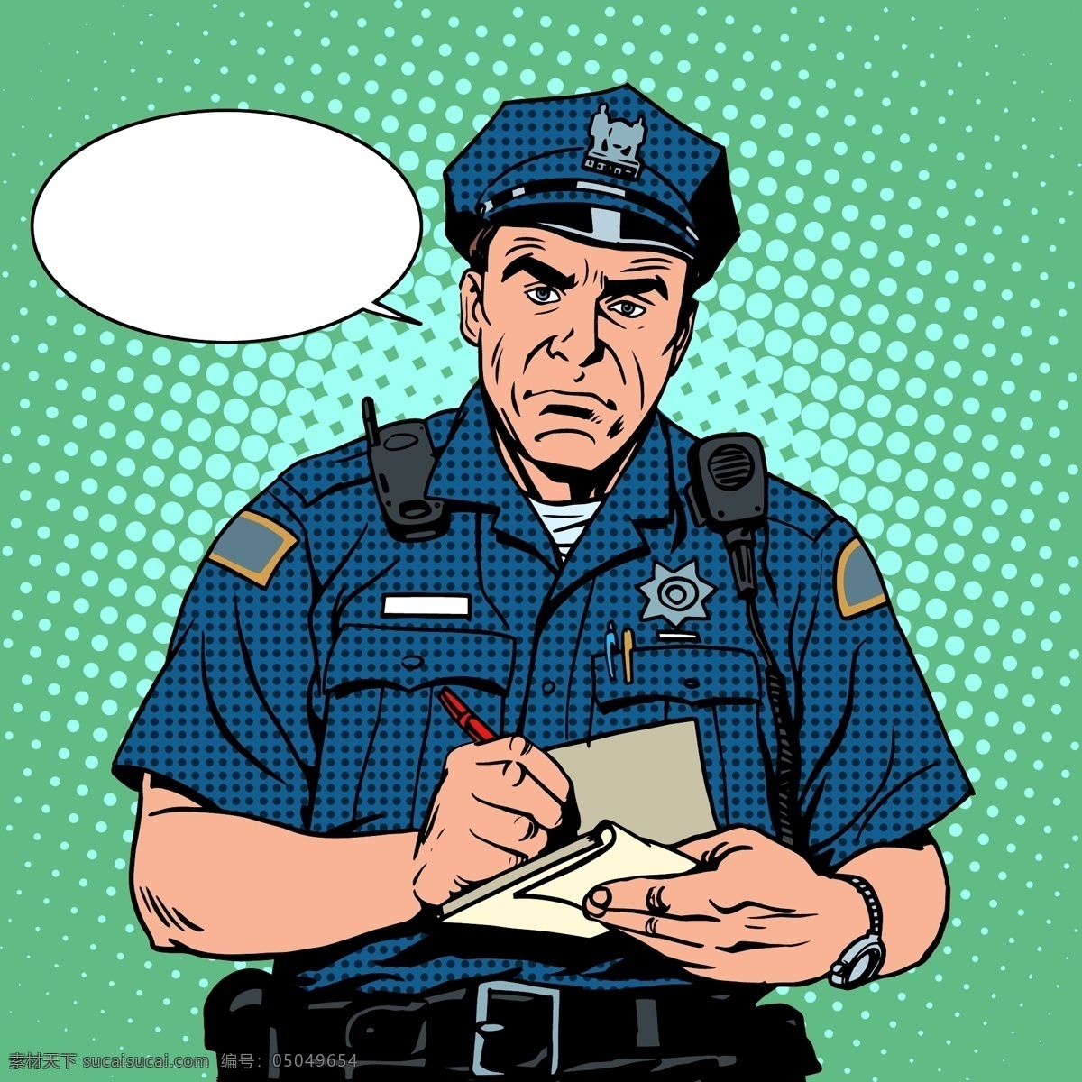 趣味 开 罚单 警察 人物 手绘 开罚单 职业 制服 插画