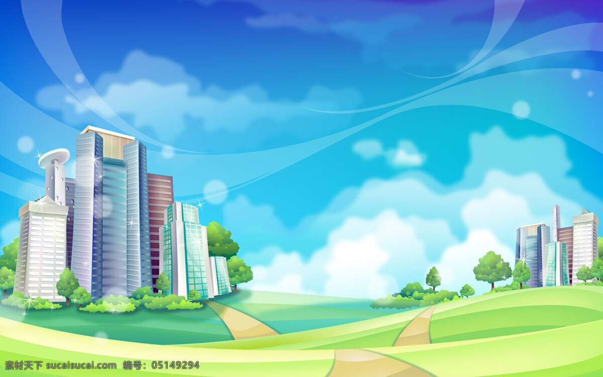 蓝色 都市 背景 风景 楼房 插画集