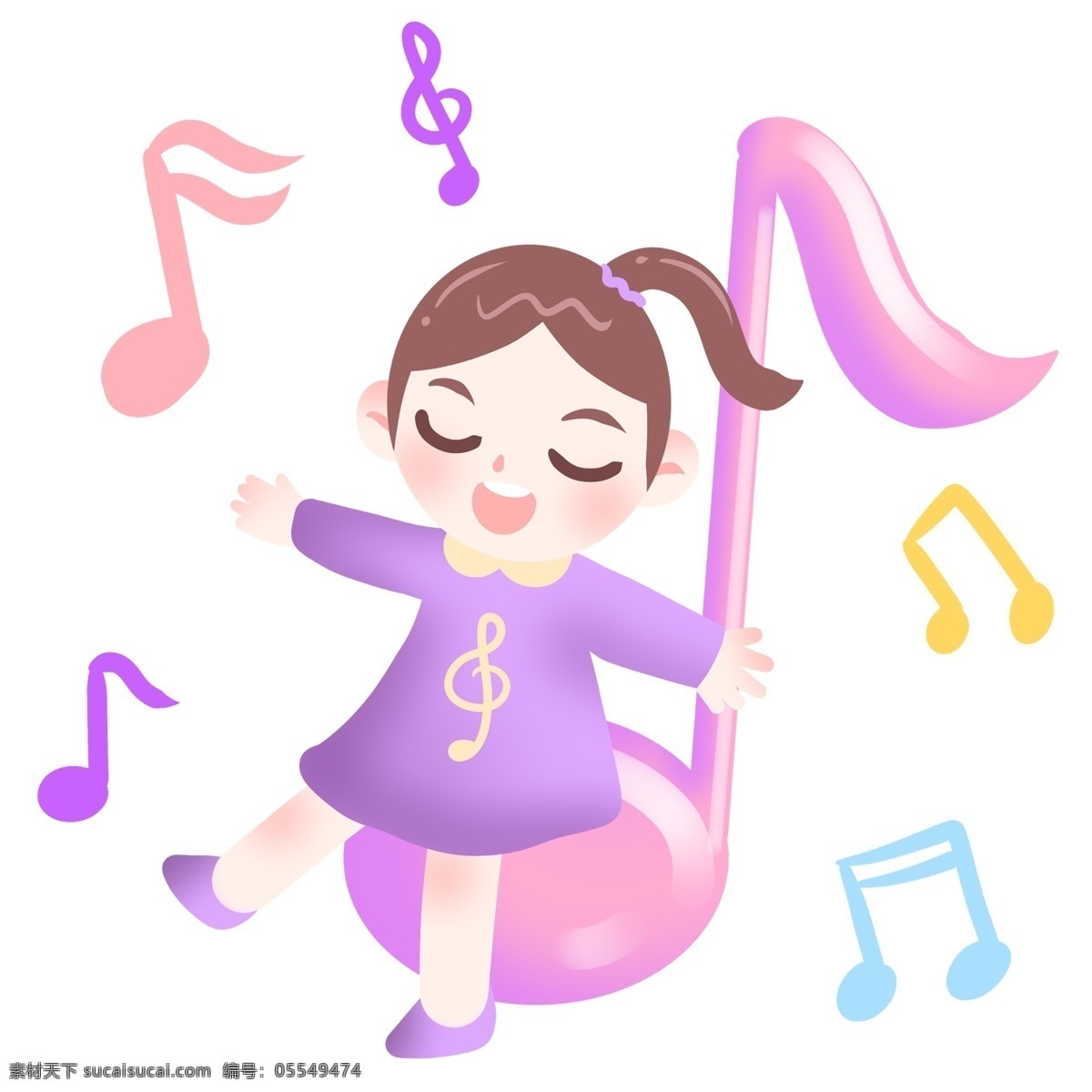 唱歌 女孩 音乐 插画 卡通插画 音乐插画 歌声 歌曲伴奏 音符 跳动的音符 唱歌的女孩