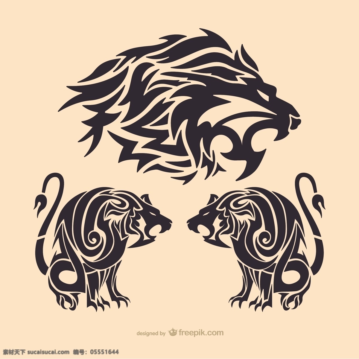部落 狮子 纹身 装饰 模板 动物 艺术 黑色 油墨 指甲花 野 纹身设计 永久性的 人体艺术 签署 白色