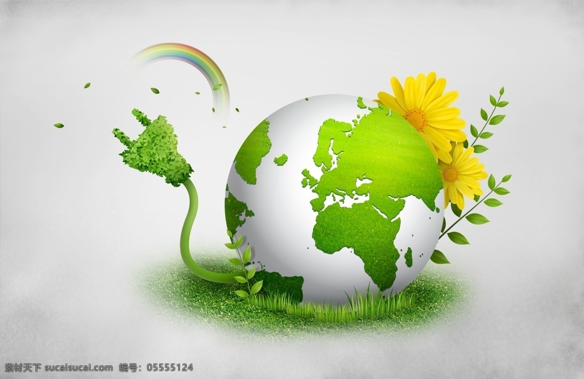 绿色 插头 地球 绿色插头 绿色地球 环保节能 绿色环保 彩虹 鲜花 草地 现代科技 科技金融 psd素材 白色