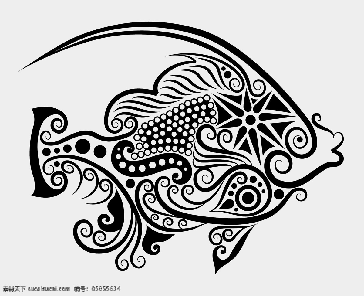 矢量花纹动物 鱼 黑白稿 花纹 组成 动物 矢量 黑白花纹鱼 花纹边框底纹 花纹花边 底纹边框