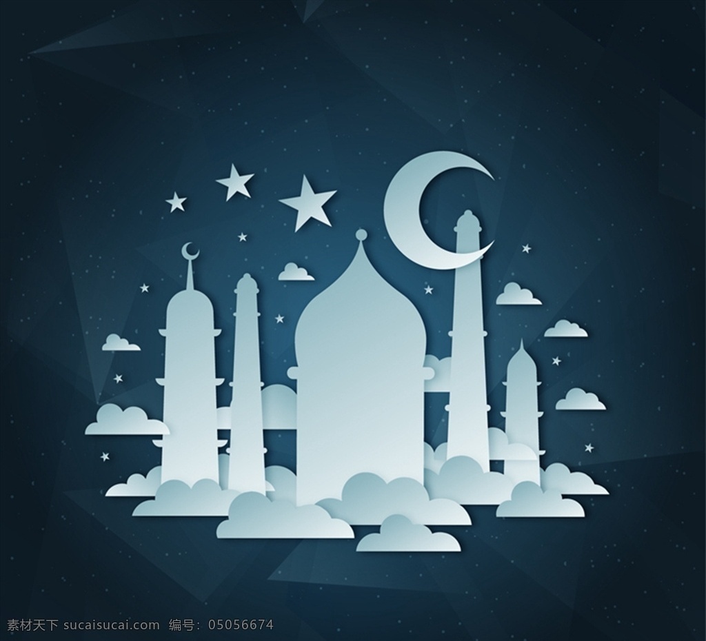 伊斯兰 建筑 剪贴 画 宣塔 月亮 星星 矢量 高清图片
