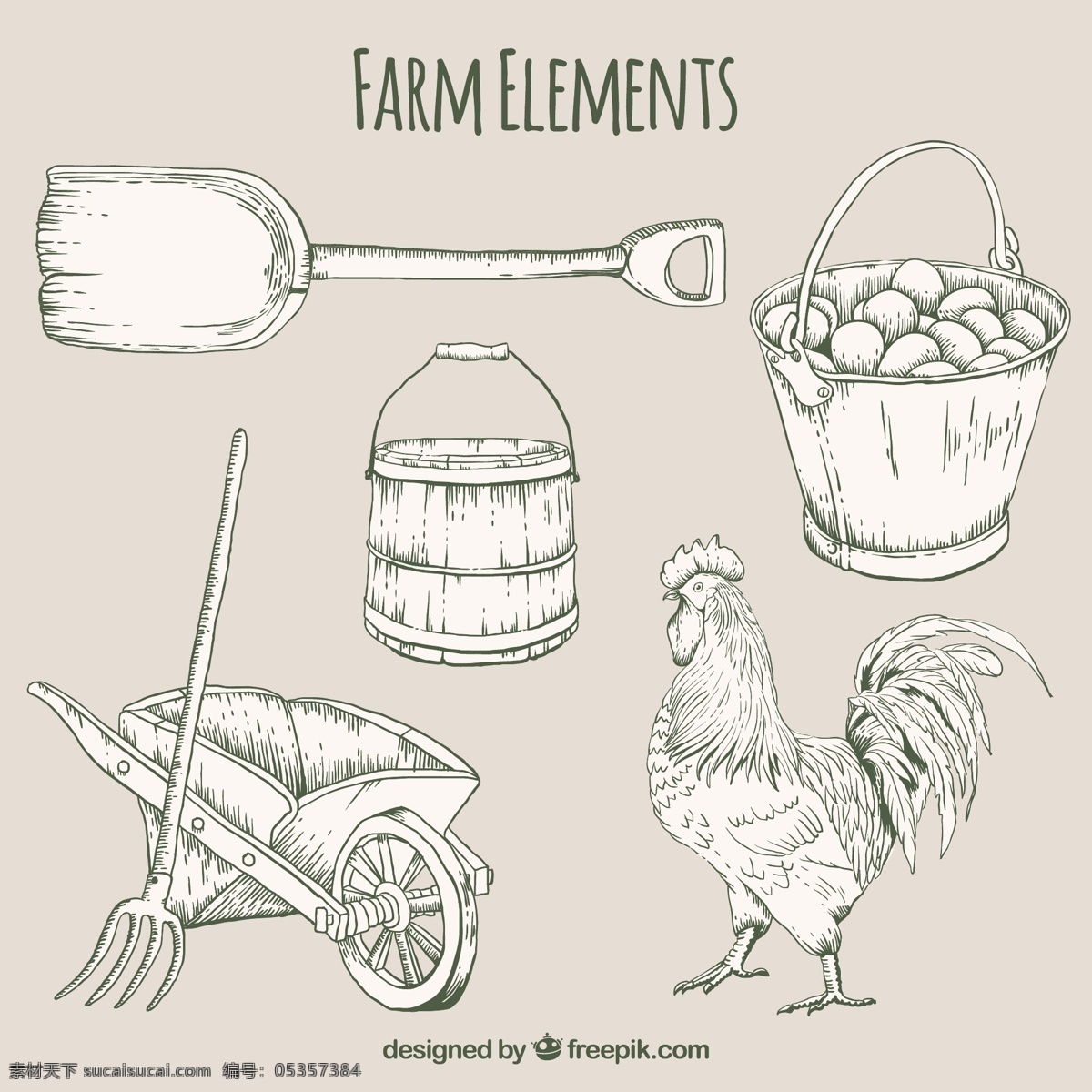 手工 绘制 农场 元素 手 自然 动物 手绘 生态 有机 绘画 车 斗 鸡 蛋 抽纱 农业 农村 铲 草图 白色