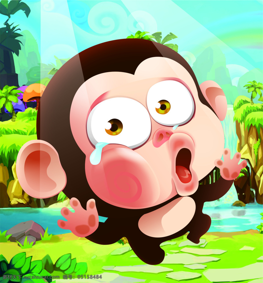 卡通 猴子 搞笑 插画 q版猴子 玻璃 河流 卡通插画 卡通猴子 卡通森林 可爱猴子 萌 矢量 阳光