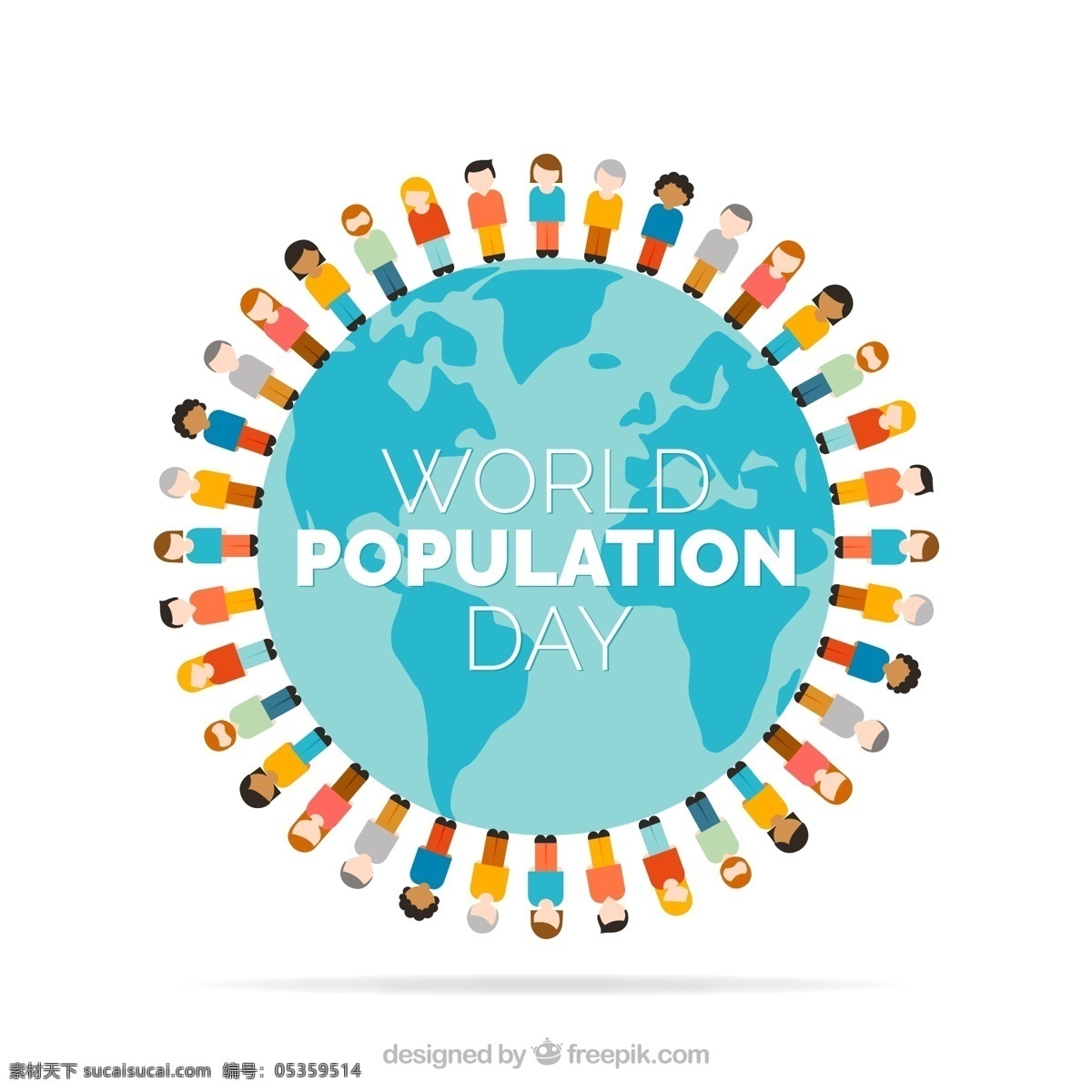 卡通 世界 人口日 世界人口 地球 人物 白色