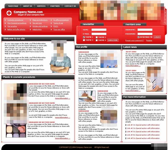 整形外科 研究中心 网站 模板 欧美风格 外科 整形 红色色调 网页素材 网页模板