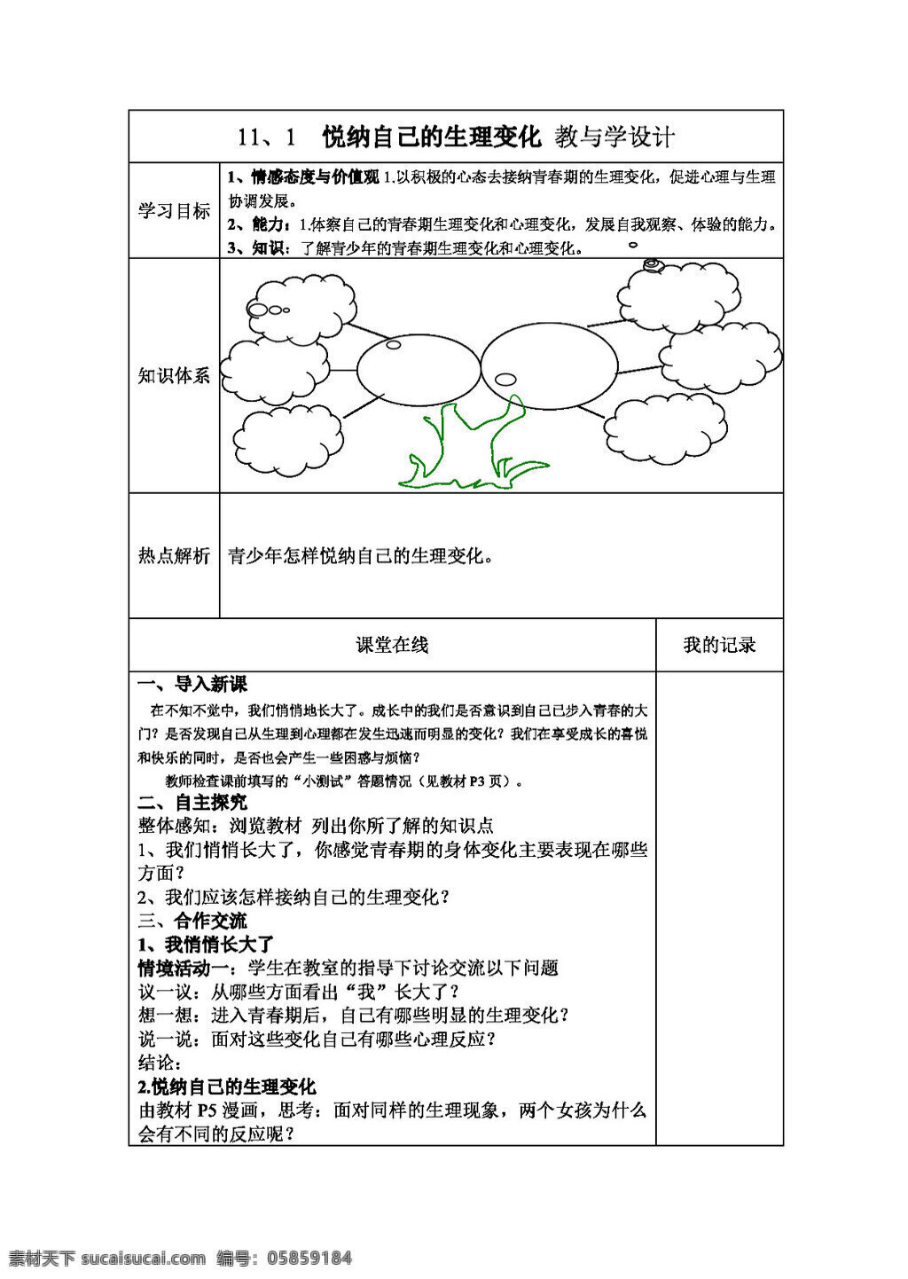 七 年级 下册 思想 品德 悦 纳 自己 生理 变化 七年级下册 思想品德 学案