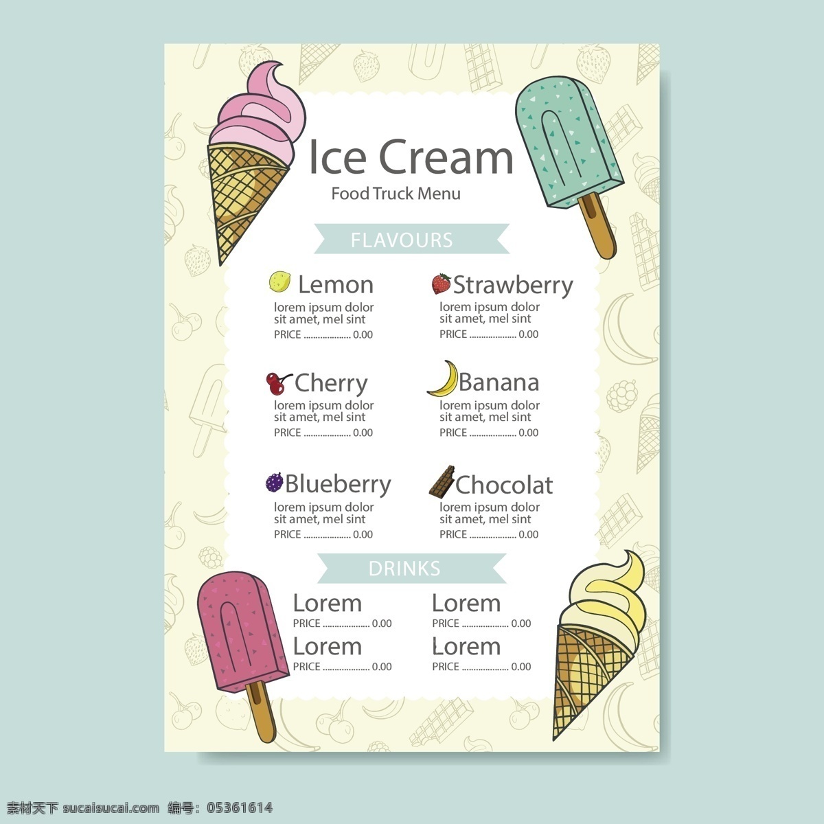 冰淇淋 食品 车 菜单 夏季 食物 零食