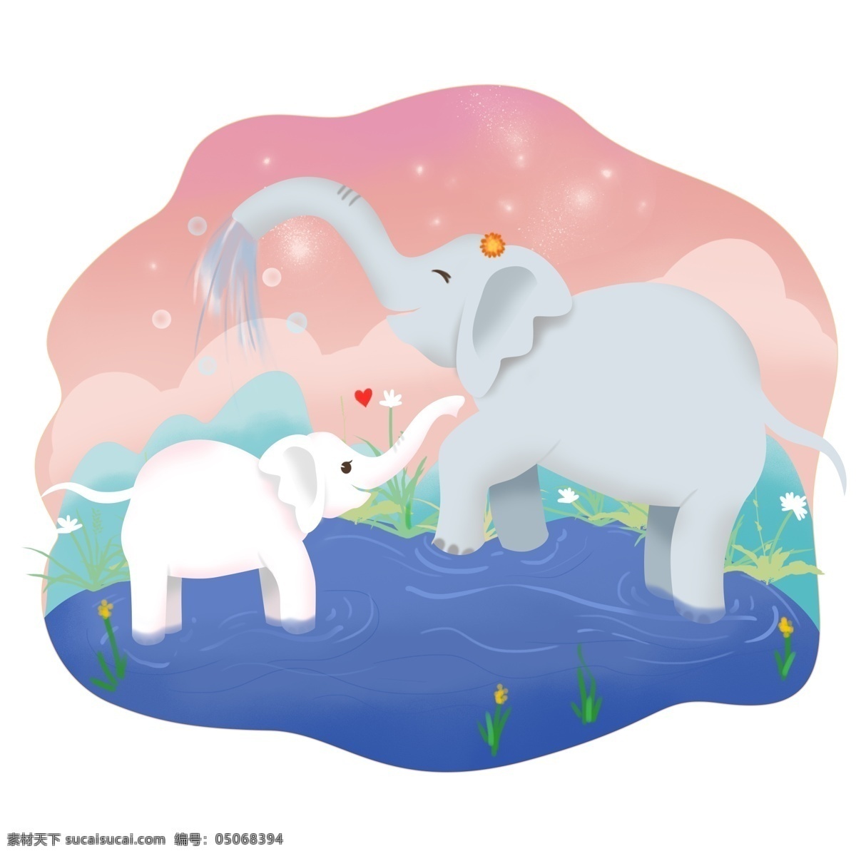 母亲节 大象 手绘 母亲 孩子 动物 元素 卡通 可爱 母亲与孩子 装饰