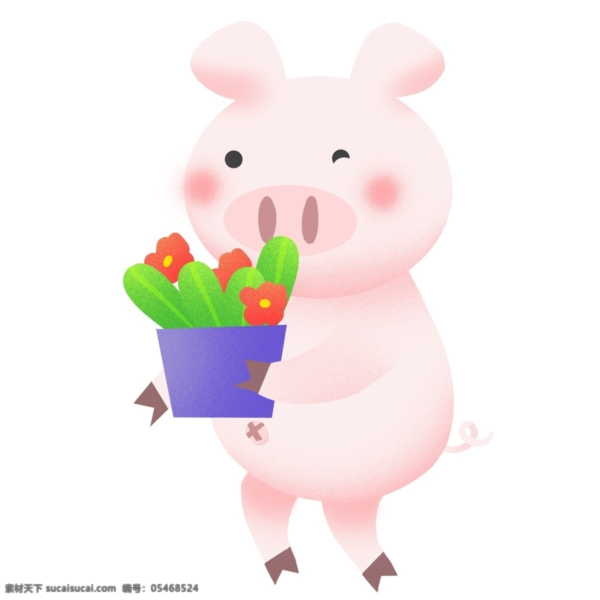 猪年 动物 猪 卡通 可爱 插画 剪纸 风 形象 简约