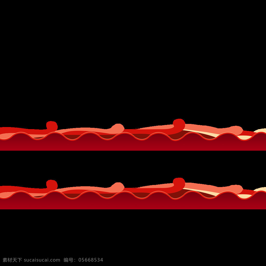 手绘 红色 山坡 元素 波浪 抖动 红色渐变 日出日落 免抠
