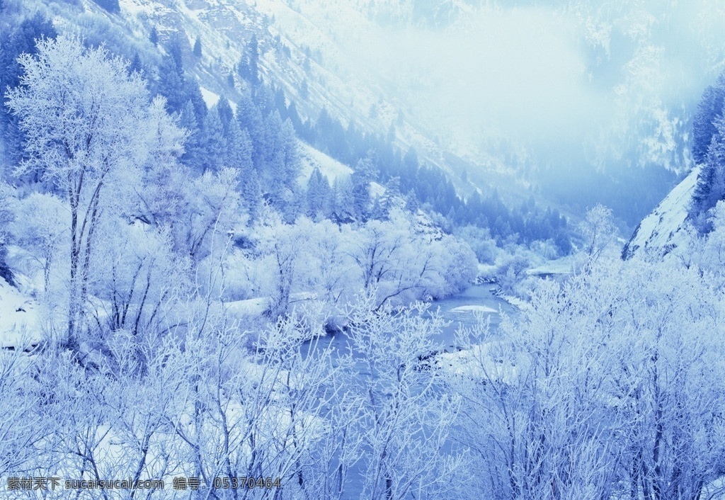 银装素裹 雪树 小河 小路 高山 松树 雪景 自然风景 自然景观