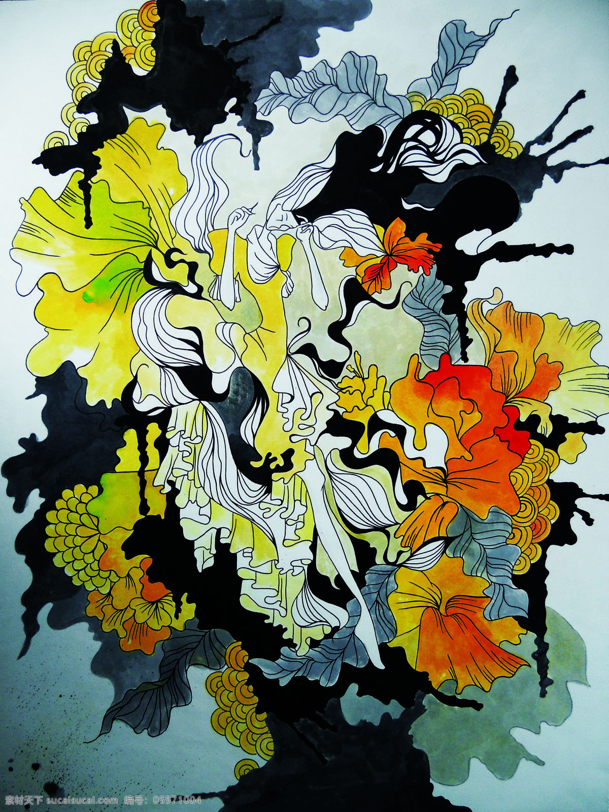 插画 花卉 绘画书法 手绘 文化艺术 枯荣 系列 设计素材 模板下载