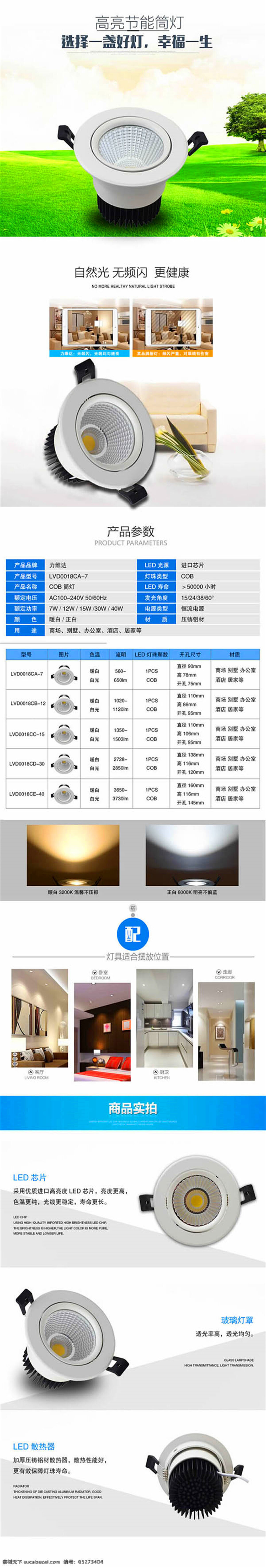 淘宝 led 筒灯 详情 页 灯具 射灯 led筒灯 天花 节能筒灯 cob天花灯 描述 详情页 宝贝描述 详情图