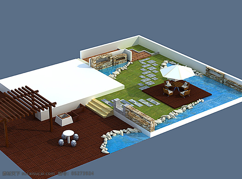 园林景观 园林 景观 花园 室外 效果图 3d模型 3d设计 3d作品 max 白色