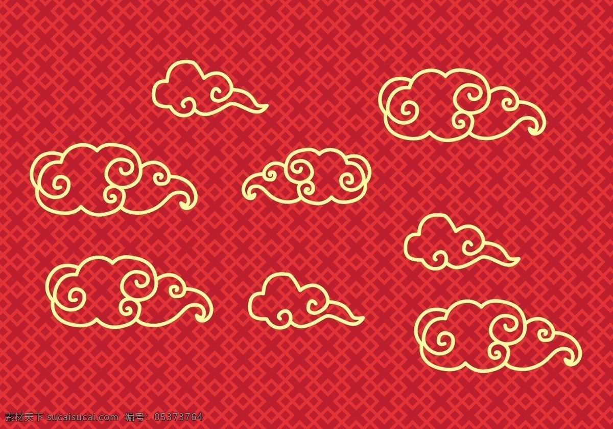 中国云朵 云朵 云朵素材 线条云朵 背景 红色