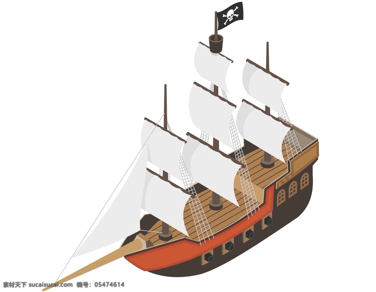 卡通 帆船 模型 元素 海盗船 旗帜 手绘 尖角 ai元素 矢量元素