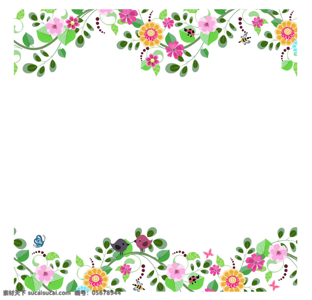 白色 边框背景 花朵 花朵矢量边框 简约 矢量 文艺 小清新
