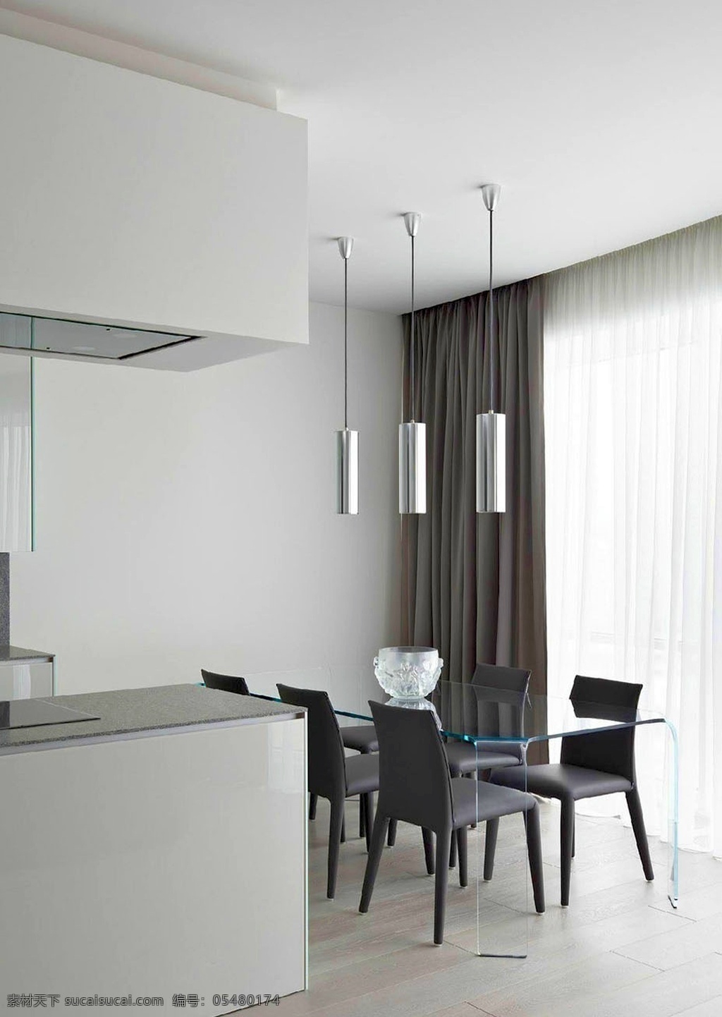 室内 餐厅 现代 舒适 精 装修 紧凑布局 玻璃桌 大落地窗 白色吊顶