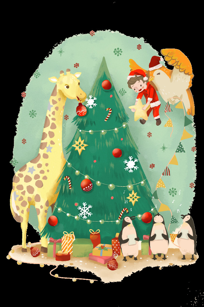 可爱 卡通 圣诞 圣诞树 元素 卡通动物 长颈鹿 企鹅 圣诞卡通图 装饰图案 节日元素 麋鹿 圣诞节 圣诞老人 圣诞装饰 圣诞松枝 卡通圣诞元素 圣诞免抠元素