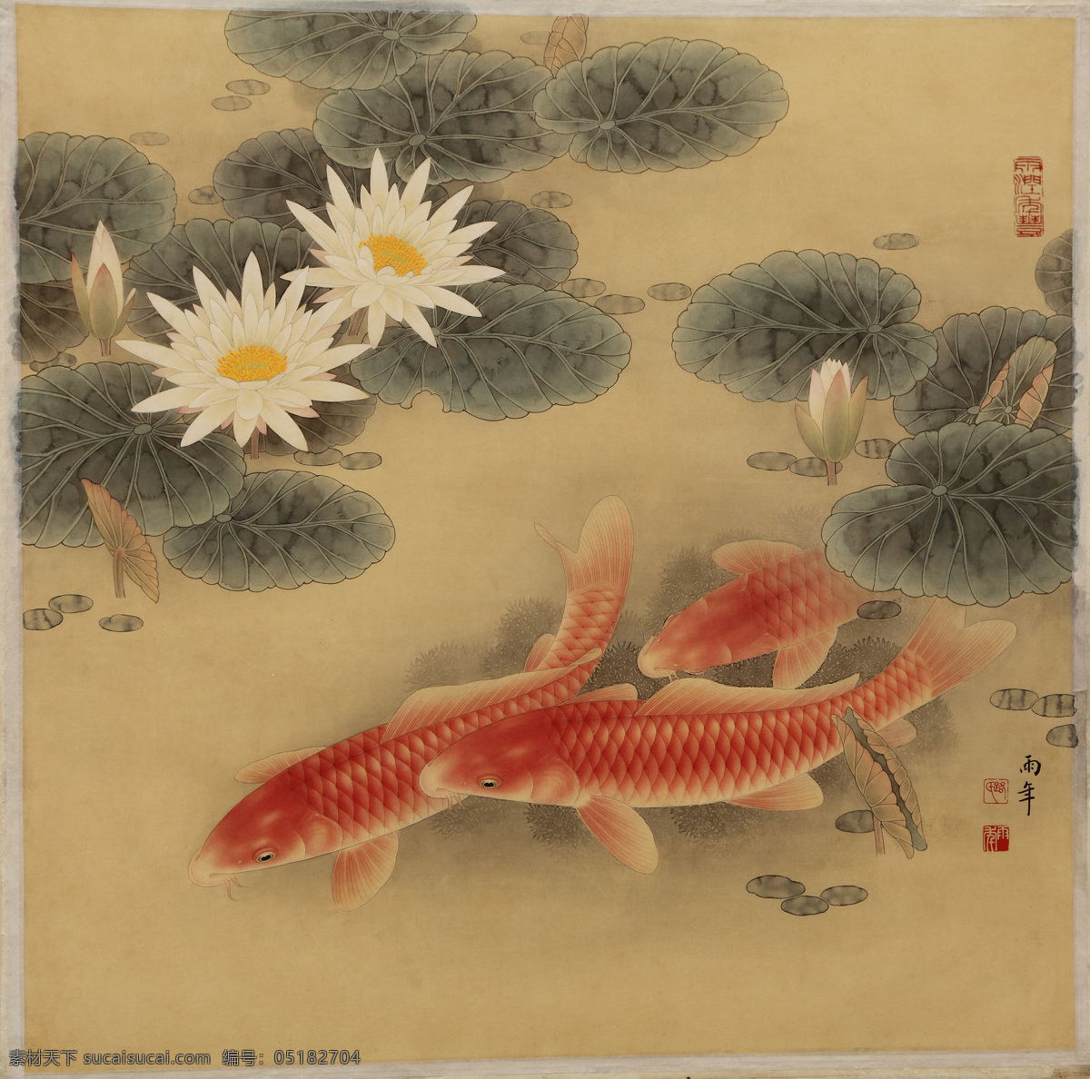 路雨年工笔画 路雨年 画家 工笔画 工笔鱼 红鱼 绘画 荷花 睡莲 荷花鱼 鱼 鲤鱼 锦鲤 美术 国画 文化艺术 绘画书法