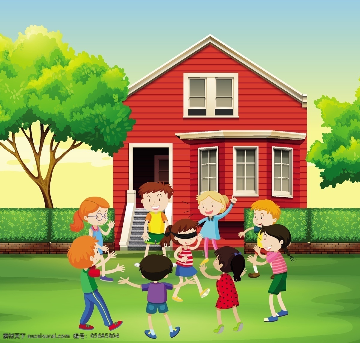 儿童游戏 背景 树 孩子 房子 儿童 墙纸 丰富多彩 树木 游戏 色彩 五颜六色 播放 彩色