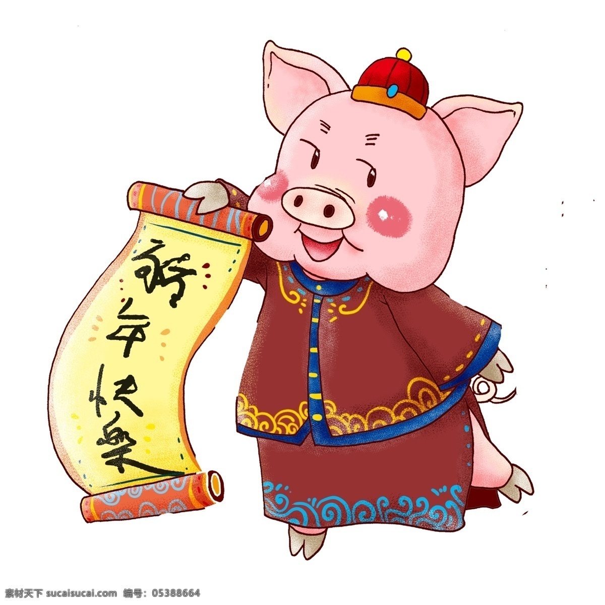 中国 风 春节 穿 唐装 小 猪 卡通 喜庆 中国风 新年快乐 手绘 小猪 猪猪女孩 小猪形象 猪年形象 新年卷轴 春节元素