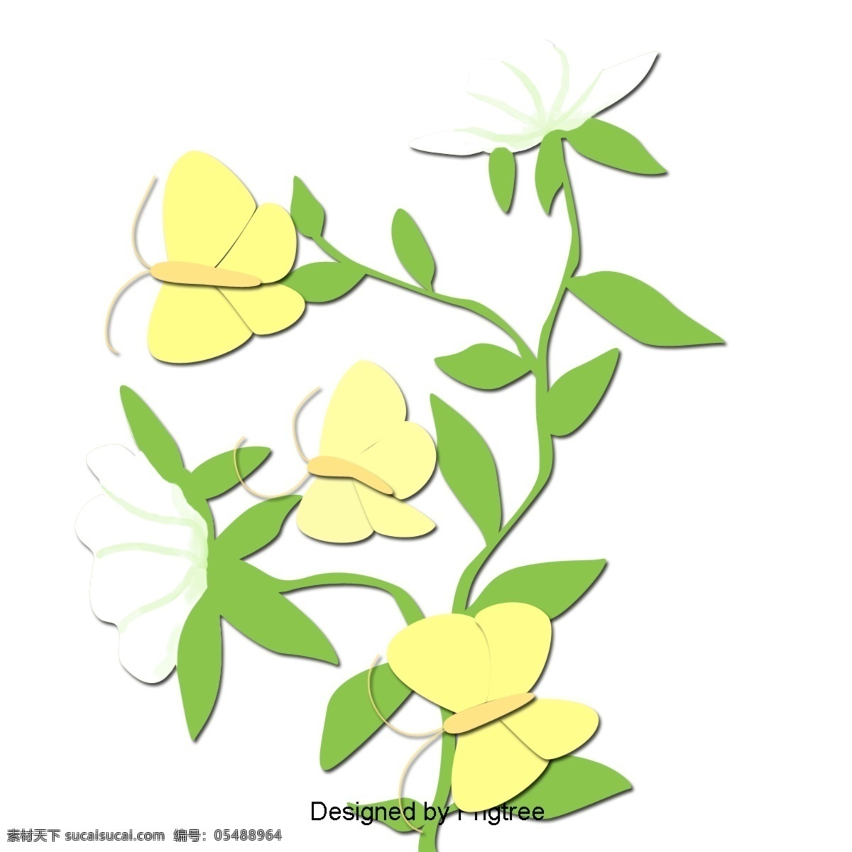 简单 花 蝴蝶 卡通 蝴蝶花 植物 自然 手绘 图案 纹理 梦幻 美丽