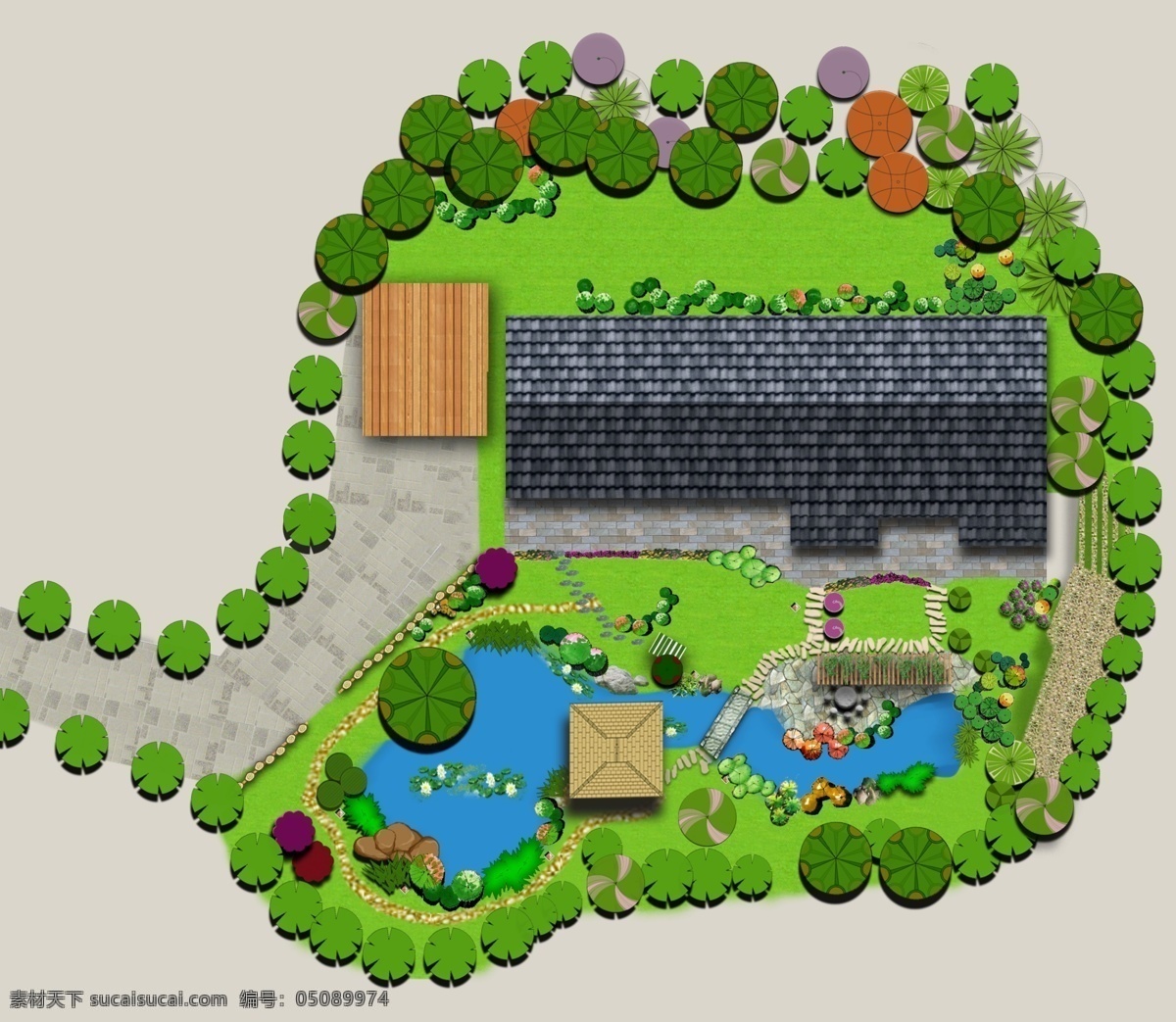 庭院设计 平面图 景观设计 彩色平面图 平面布局图 别墅庭院 花园设计 景观规划 其他设计 环境设计 源文件