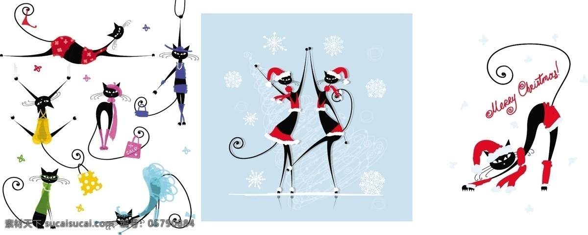 创意设计 购物袋 节日素材 卡通猫 圣诞节 圣诞节插画 矢量猫 雪花 卡通 黑猫 矢量 模板下载 卡通黑猫 圣诞黑猫 彩绘猫 其他节日