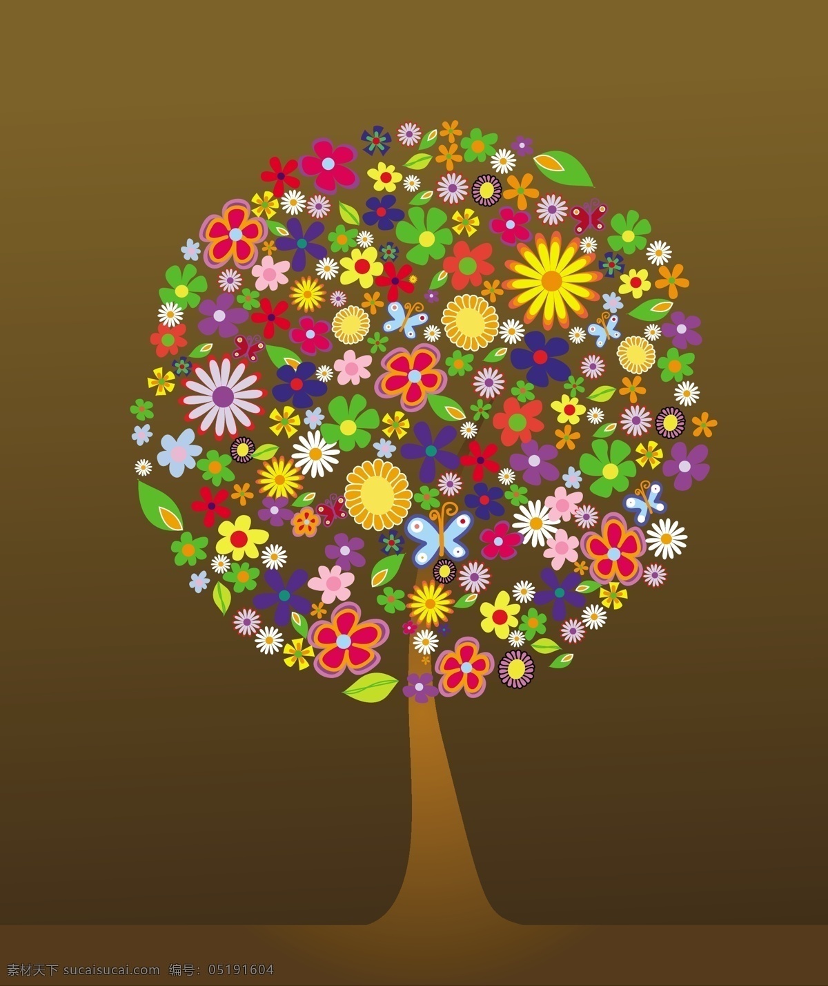 树 碎花 拼图 矢量图 花纹花边