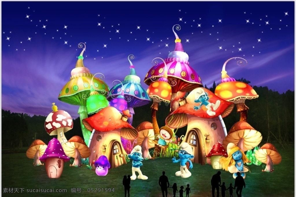 蘑菇屋 彩灯 花灯 设计图 蘑菇 精灵 蓝精灵 文化艺术 传统文化