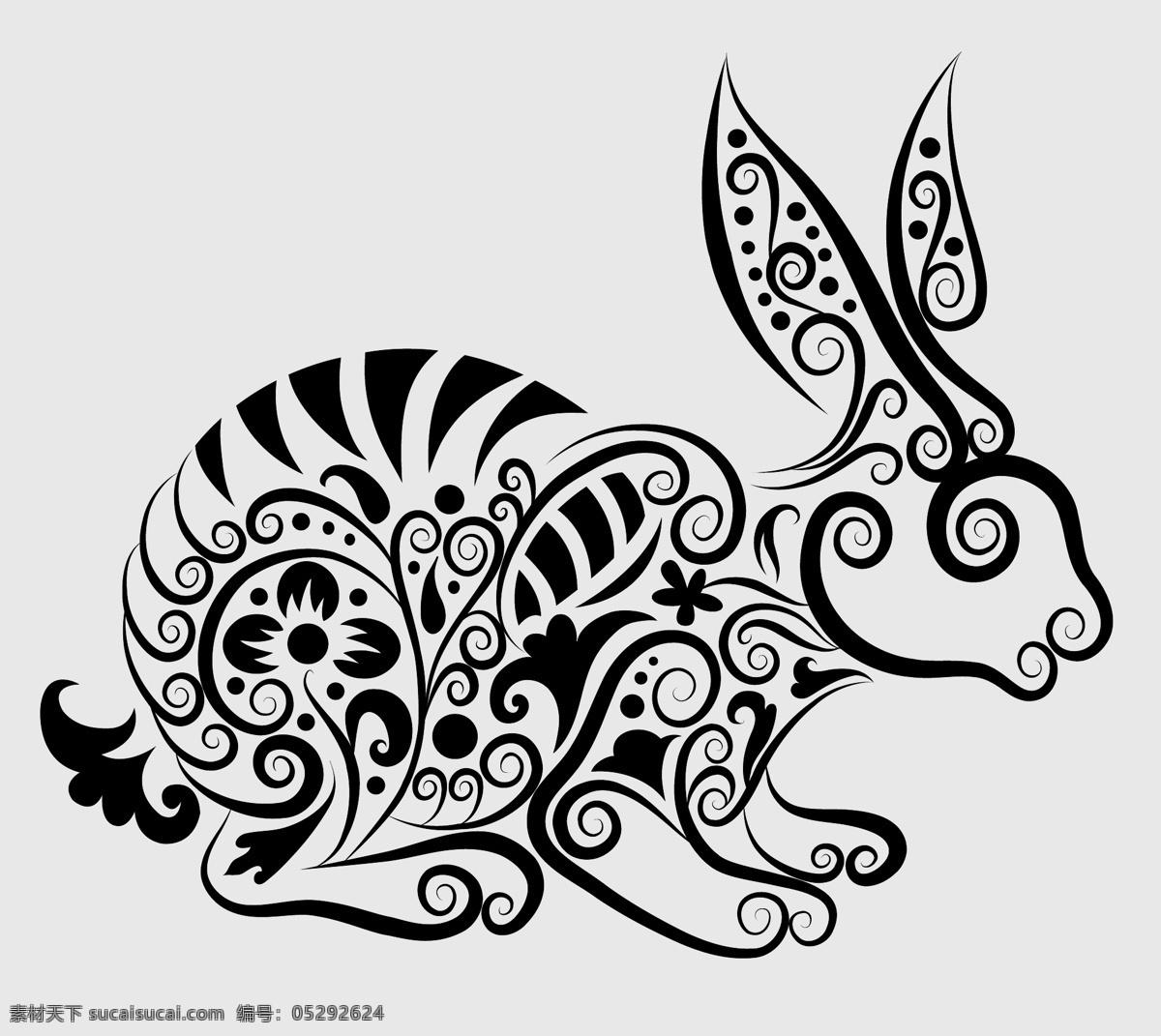 精美 花纹 兔子 矢量 刺青 动物 剪影 矢量素材 手绘 图案 图形 纹身 线稿 线条 矢量图 其他矢量图