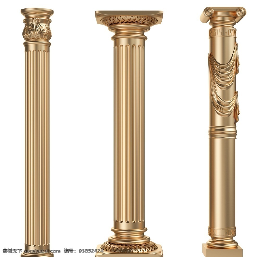 罗马柱图片 罗马柱 金色罗马柱 金属罗马柱 柱子 3d设计