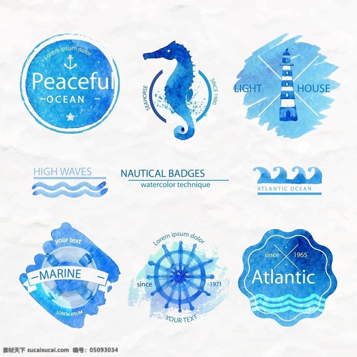 蓝色 水彩 航海 图标 创意 水彩绘