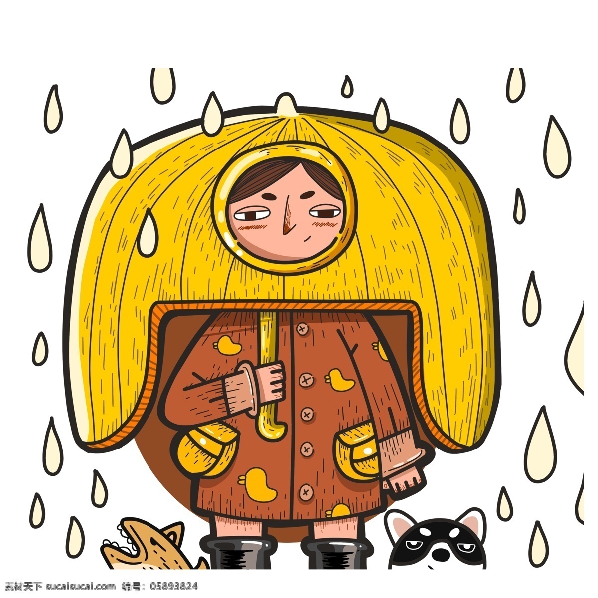 雨天 撑伞 男孩 涂鸦 创意 涂鸦设计 插画 手绘