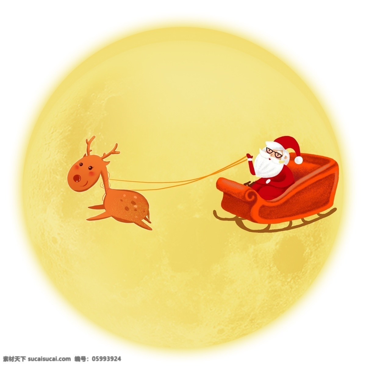 圣诞节 圣诞老人 驯鹿 雪橇 圆月 国外节日 满怀期待 眼镜老人 划过天空 微笑