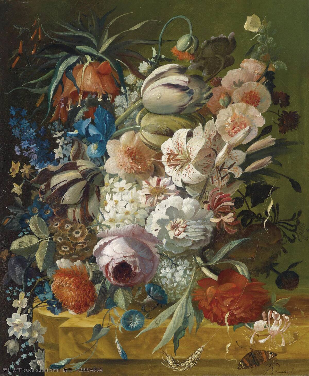 乔 里斯 弗雷德 瑞克 作品 静物鲜花 玫瑰 木槿 石蒜 19世纪油画 油画 文化艺术 绘画书法