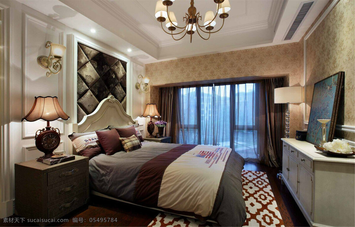 美式 时尚 卧室 大 床 落地窗 设计图 家居 家居生活 室内设计 装修 室内 家具 装修设计 环境设计 大床